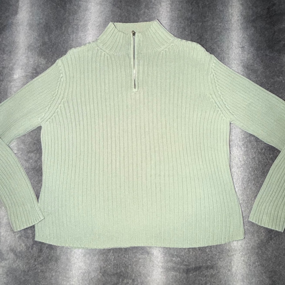 St. Johns Bay Womens XL Sage Green Cotton Ribbed Quarter Zip Mock Neck Sweater